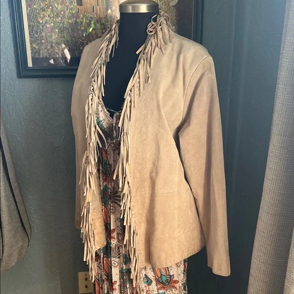 Dialogue Beige Fringe Suede Blazer - Picture 1 of 8